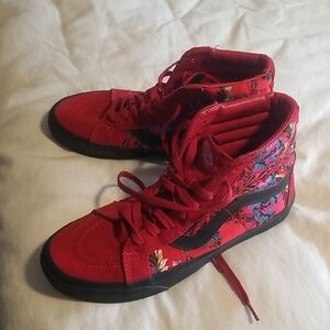Vans Red and Black Floral High-Top Sneakers